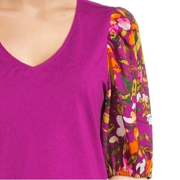 NWT The Pioneer Woman V-Neck Balloon Sleeve Rose Floral Top, size M - Picture 3 of 8